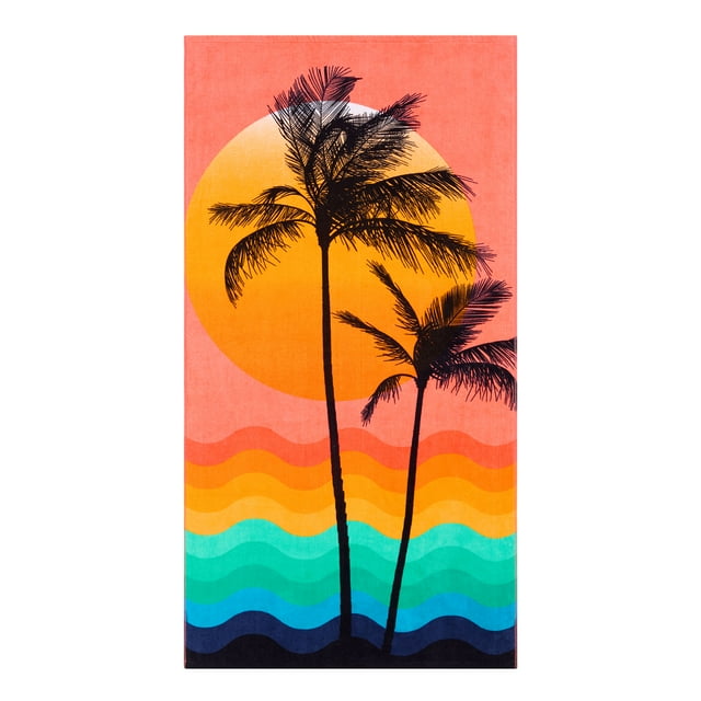 Cotton Blend Palm Print Beach Towel -34 Cotton Blend Palm Print Beach Towel -34